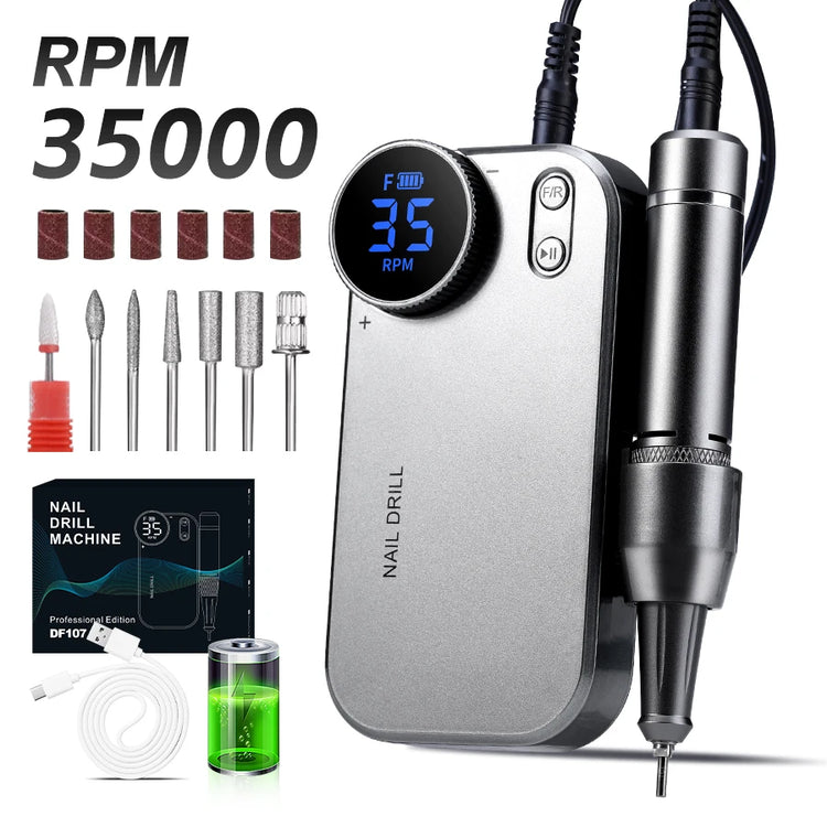 Professional 35000 RPM Electric Nail Drill Portable Rechargeable Nail File Machine for Salon Home DIY Nail Art Great Gift for La