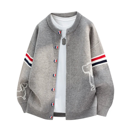 Designer Brand Long Sleeve Knitted Cardigan Men's New Trend Color Blocked Button Design Couple's Casual Warm Round Neck Coat