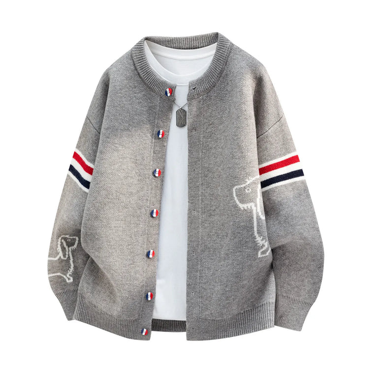 Designer Brand Long Sleeve Knitted Cardigan Men's New Trend Color Blocked Button Design Couple's Casual Warm Round Neck Coat