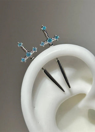 New Fashion Love Wings Cross Acciaio inossidabile Osso dell'orecchio Chiodo Zircone lucido Orecchino con filo alla moda per le donne Accessorio per piercing al corpo platinumshop