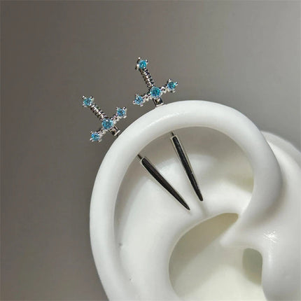 New Fashion Love Wings Cross Acciaio inossidabile Osso dell'orecchio Chiodo Zircone lucido Orecchino con filo alla moda per le donne Accessorio per piercing al corpo platinumshop