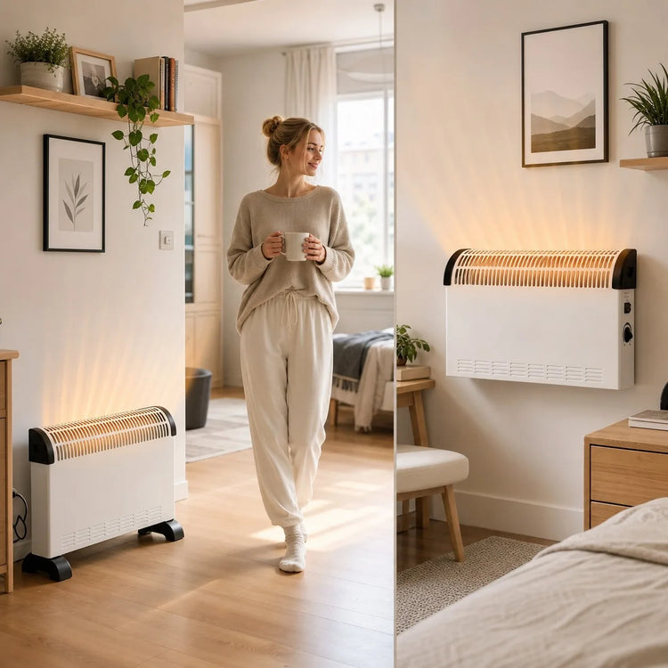 2000W Electric Convection Heater with Adjustable Thermostat and 3 Power Levels, Silent Low-Consumption Heater for Wall or Floor