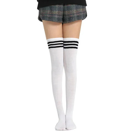 Moda ragazze carine coscia alta nero bianco a righe sopra il ginocchio calzini lunghi scaldamuscoli Lolita calze gotiche per donne sexy