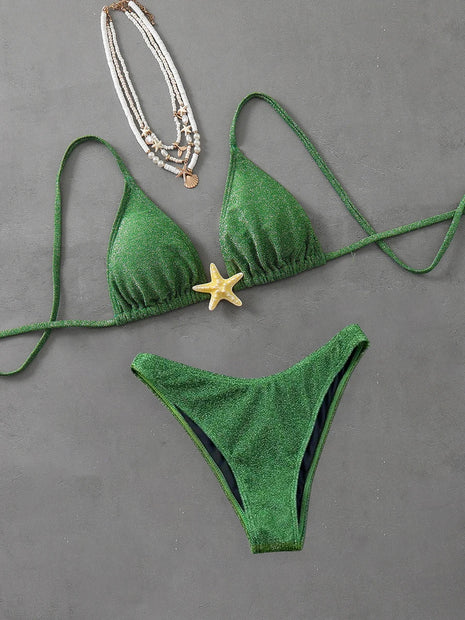 Costume da bagno sexy a vita bassa 2026, nuovo bikini halter con stelle marine, costume da bagno da donna con laccetti, abbigliamento da spiaggia, costumi brasiliani