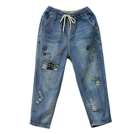 Amax luluE 2025 Moda Estate Streetwear Pantaloni in denim Donna Vintage Jeans elastici Donna Casual Allentato Ricamo Pantaloni Harem