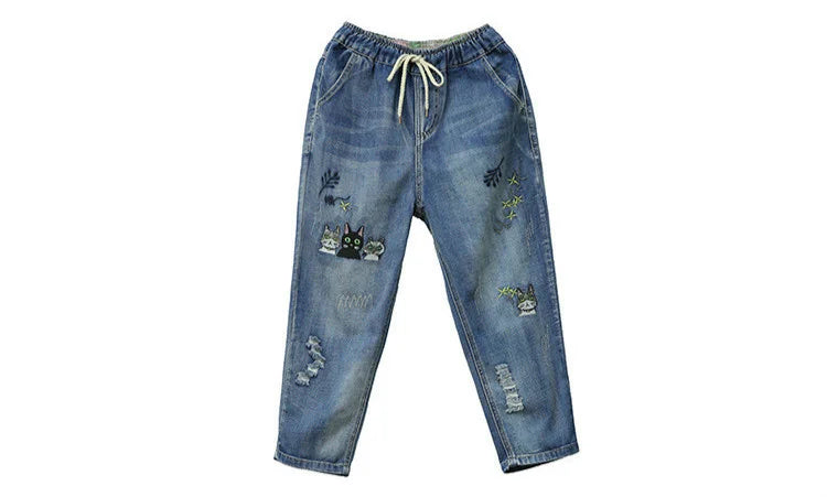 Amax luluE 2025 Moda Estate Streetwear Pantaloni in denim Donna Vintage Jeans elastici Donna Casual Allentato Ricamo Pantaloni Harem