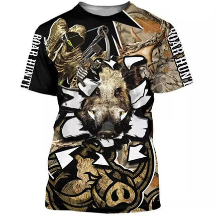 Men's Camo Hunting Wild Boar 3D Print T-Shirt Sport Short Sleeve Tee Tops Casual O Neck Streetwear T-shirt Men's Clothing