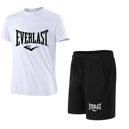 EVERLAST T-shirt e pantaloncini da uomo, set da 2 pezzi, abbigliamento sportivo per il tempo libero, a maniche corte, per jogging, palestra, con stampa del marchio platinumshop