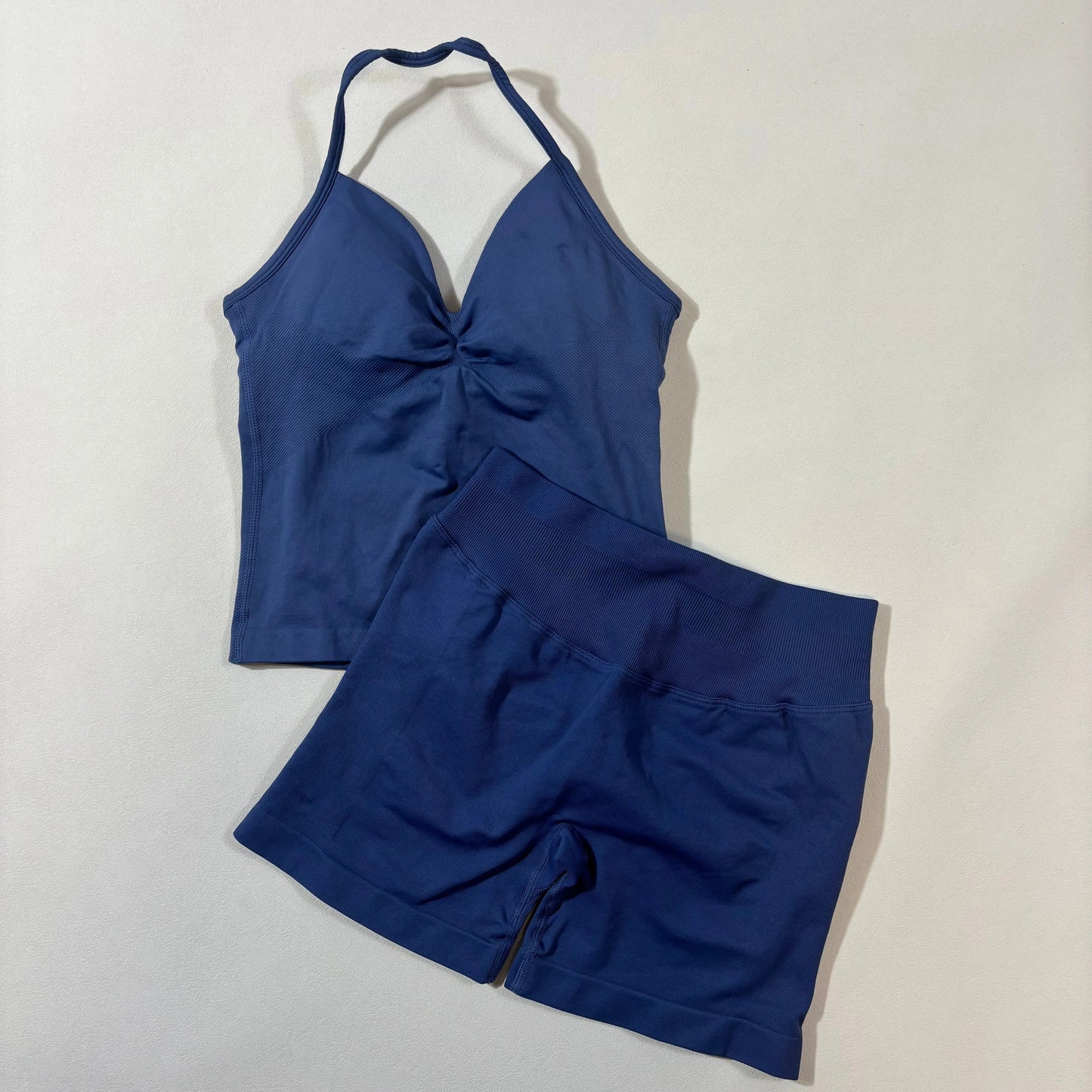 Yoga 2pcs Impact Gym Set Women Backless Tank Tops High Waist Scrunch Seamless Shorts Fitness Clothes Activewear Workout Sets