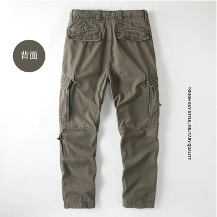 American Style Men's Heavyweight Cotton Cargo Pants Multi-Pocket Casual Loose Straight-Leg Work Trousers Outdoor Jogger Pants