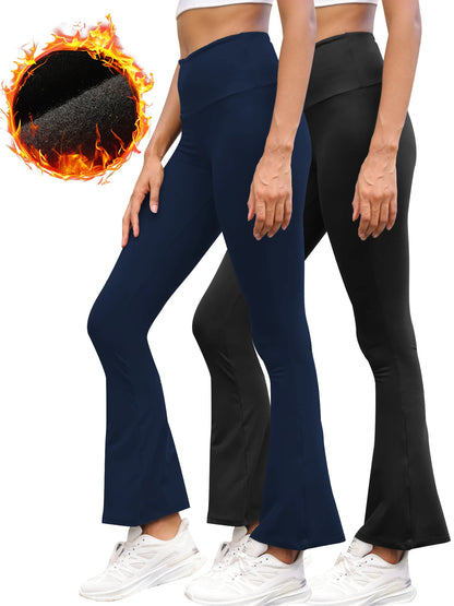 2 pack Women's Super Soft Fleece lining Leggings - High Waisted Flare Pants with Tummy Control, Ideal for Daily Wear