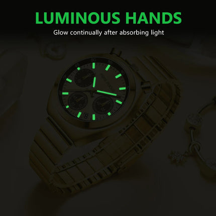 MINI FOCUS Orologio al quarzo verde argento per donna Orologio da polso cronografo con cinturino in acciaio inossidabile moda con lancette luminose Data 0491 platinumshop