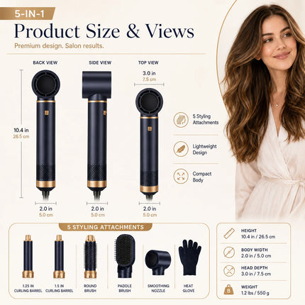 638UKLISS Blue Negative Ion 1000W Hair Dryer Comb Hot Air Brush for Styling And Drying Hair