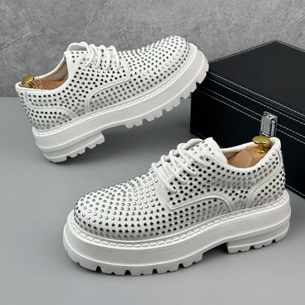 Luxury Designer Rivets Men Leather Casual Shoes Fashion Breathable Height Increasing Male Brogue Derby Shoes Zapatillas Hombre