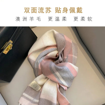 High Quality 100% Pure Wool Scarf Women Classic Chic  Autumn Winter Colorful Plaid Tassel Warm Muffler Female Thermal Shawl Lady