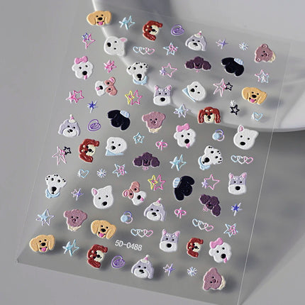 1Pcs 5D Lovely Dog/Cat Nail Art Stickers Cartoon Puppy Kitten Pet Animal Adhesive Nail Decals Y2K Manicure Decorations Sliders &