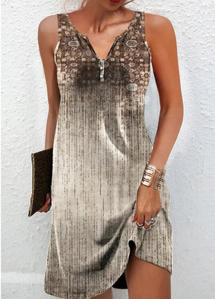 Abiti Estivi da Donna alla Moda, Vestiti Bohémien Senza Maniche, Abiti Casual con Scollo a V per Vacanze e Spiaggia platinumshop
