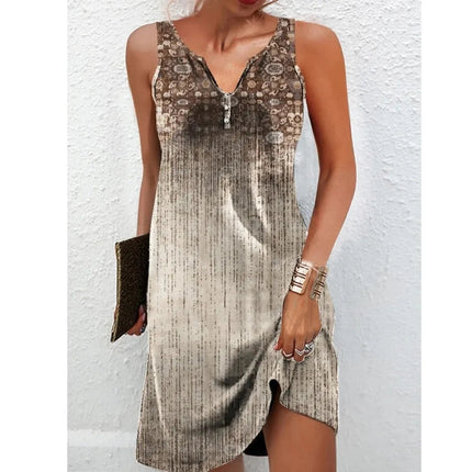 Abiti Estivi da Donna alla Moda, Vestiti Bohémien Senza Maniche, Abiti Casual con Scollo a V per Vacanze e Spiaggia platinumshop