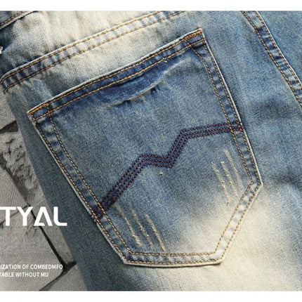 2024 New Retro Distressed Ripped Slim Jeans for Men Street Hip-hop Stretch Straight Fashion Motorcycle Denim Trousers Male PlatiNum