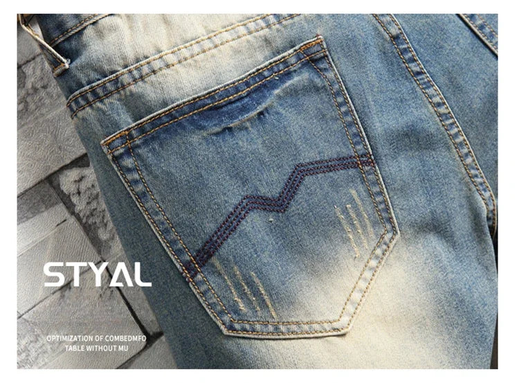 2024 New Retro Distressed Ripped Slim Jeans for Men Street Hip-hop Stretch Straight Fashion Motorcycle Denim Trousers Male PlatiNum
