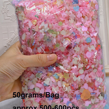 500-600pcs Mixed Aurora Pink Bow/Flower Nail Charms 50g Kwaii Resin Butterfly,Bowknot Y2K Nail Art Decorations DIY Manicure Part