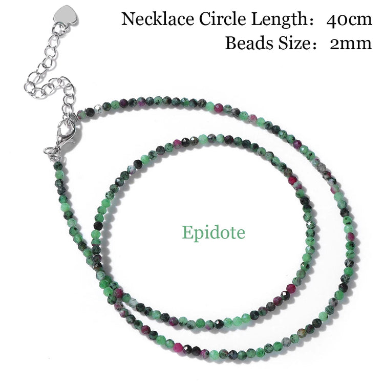 Mini Stone Beaded Necklace 2mm Faceted Natural Agat Quartzs Necklaces Female Fashion Party Choker for Women Girls Jewelry Gift PlatiNum