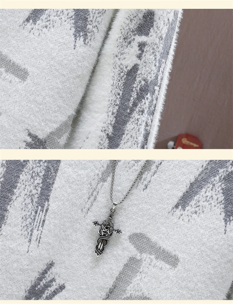 Winter Plaid Mink Cashmere Sweater Men Half Turtleneck Mens Sweaters Top Quality Pull Homme Thick Warm Pullover Men