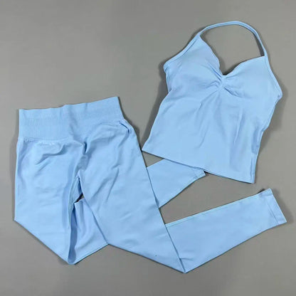 Yoga 2pcs Impact Gym Set Women Backless Tank Tops High Waist Scrunch Seamless Shorts Fitness Clothes Activewear Workout Sets