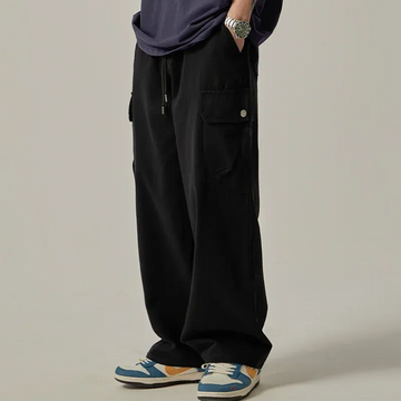 Men's Sweatpants 2025 Spring Autumn Vintage Japanese Wide Leg Straight Loose Button Big Pockets Cargo Pants Drawstring Trousers