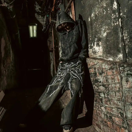 Y2K Retro Oversize Baggy Pantaloni lavabili unisex Phantom Jeans Uomo High Street Spider Toppa ricamata Hip Hop Streetwear Gotico