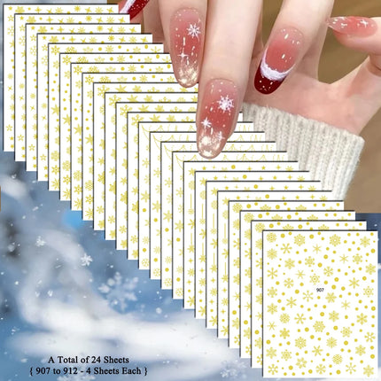 4 to 24 Sheets Xmas Snowflake Gold Silver Blue Holographic Self-Adhesive Winter Christmas Decor DIY Manicure Nail Art Stickers
