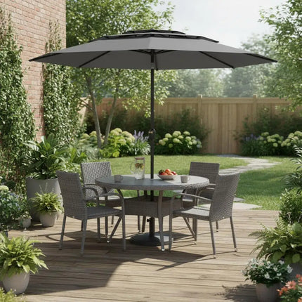 Ombrellone da Giardino a 3 Livelli Ventilato 300cm, con Sistema di Inclinazione a Pulsante e Manovella, Palo in Metallo Robusto, Ombrellone da Spiaggia e Giardino