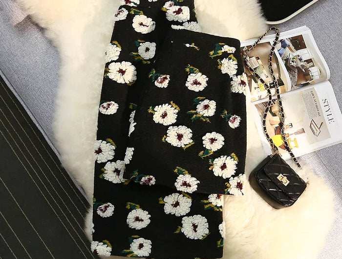 Three Dimensional Flower Skirts Women Winter High Waist Woolen Thickened Long Skirt Female Autumn New PlatiNum