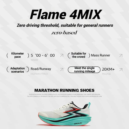 361 Degrees Flame 4.0 MIX Men Running Shoes Carbon Plate Racing Marathon Stable Rebound Wear-resistant Male Sneakers 672512204 PlatiNum