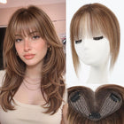 Brown Real Human Hair Toppers with Air Bangs 8inch Hairs Topper Hand-Tied Lace Base 360° Coverage for Women with Thinning Hair