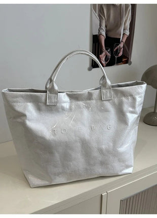 Tote Bag, Retro Letter, Casual Versatile Handbag, Minimalist Transparent, Simple, Commuter, Large-capacity Bag for Women PlatiNum
