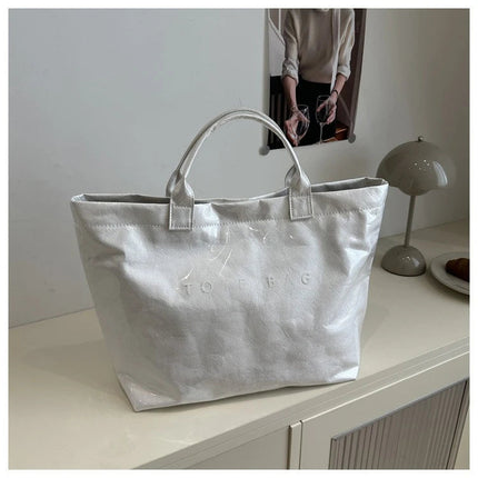 Tote Bag, Retro Letter, Casual Versatile Handbag, Minimalist Transparent, Simple, Commuter, Large-capacity Bag for Women PlatiNum