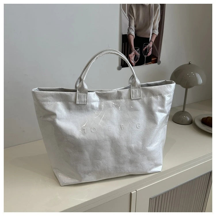 Tote Bag, Retro Letter, Casual Versatile Handbag, Minimalist Transparent, Simple, Commuter, Large-capacity Bag for Women PlatiNum