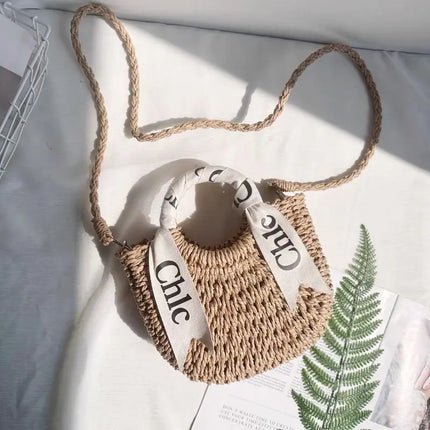 Woven Rattan Beach Bag, Women's Summer Bag, Shoulder Bag, Basket Bag, Single Shoulder Bag, Soft Polyester Material
