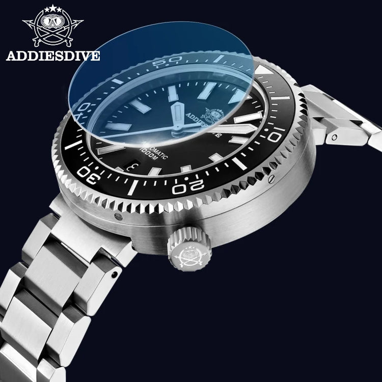 ADDIESDIVE Men's Automatic Mechanical Watch Sapphire Glass Super Luminous Watches Stainless Steel Hombre 100Bar Waterproof