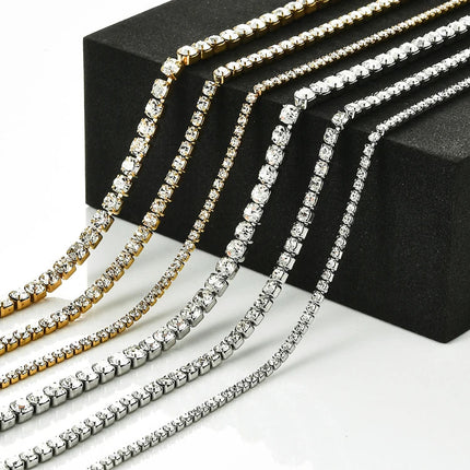 Stainless Steel Shiny Necklace For Men Women Gold Silver Color  Width 2/3/4MM Choker Necklaces With Rhinestones Jewelry Gifts PlatiNum