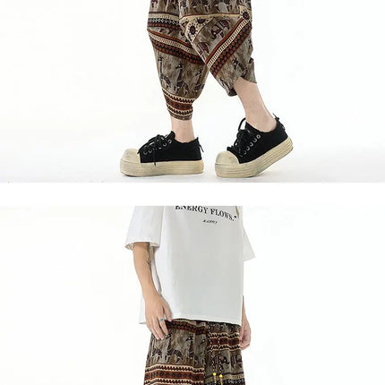 Pantaloncini estivi con stampa da spiaggia, pantaloni casual leggeri e traspiranti, pantaloni larghi alla moda da uomo, pantaloni comodi a lunghezza polpaccio per uomo