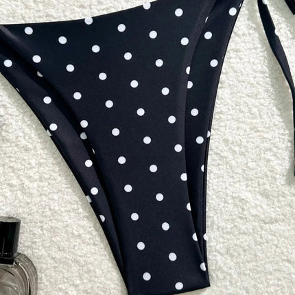 Set bikini sexy Costume da bagno 2 pezzi a pois bianco nero per donna Bikini da spiaggia stile americano platinumshop