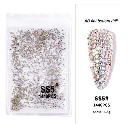 1440pcs Nail Clear/AB Glass Strass FlatBack Crystal Rhinestone (SS3-SS20)3D Nail Gem Stones Non-HotFix Nail Rhinestone 1.3-4.8mm