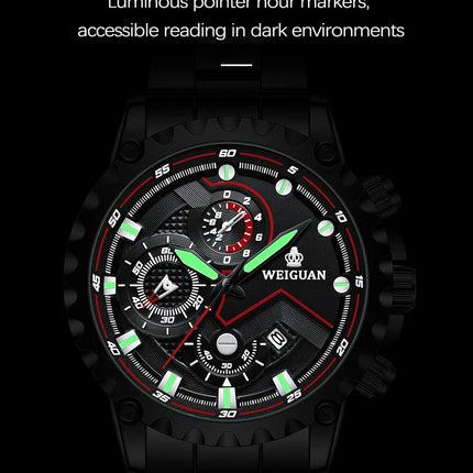 Orologio da uomo Black Warrior autentico alla moda in acciaio inossidabile impermeabile calendario luminoso orologio al quarzo moda maschile orologi regalo platinumshop