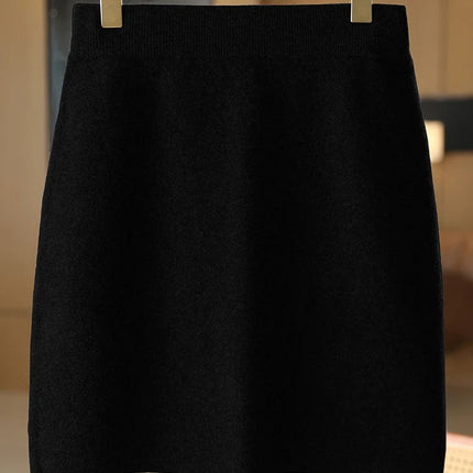 Autumn Winter Women Wool Skirt Elastic Waist Mini Slim Fit Cashmere Skirts 100% Merino Wool Knitted Office Lady Above Knee Dress PlatiNum