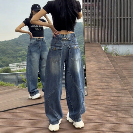 Jeans a gamba larga a vita alta Pantaloni in denim sottile da donna Jeans larghi dritti a figura intera taglie forti Sle casual