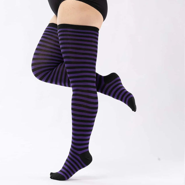 Plus Size Black White Stripe Long Socks Elastic Over The Knee Thigh High Autumn Winter Leg Warmers for Oversized Women XL