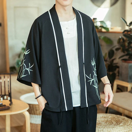 Japan Samurai Shirt uomo ricamato Kimono giapponese manica corta Cardigan uomo estate sottile moda Casual Yukata Cardigan Top uomo