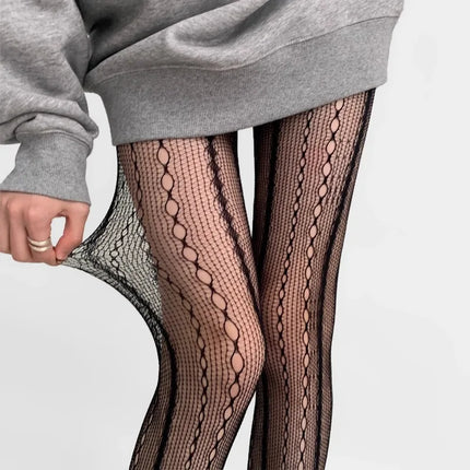 Nouveau collant évidé marron rayé pour femmes, bas résille sexy en nylon, collants style High Street pour filles gothiques piquantes et maléfiques